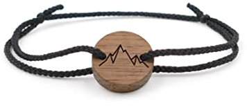 WALDHERZ Armband Berg aus Walnussholz & EcoKordel | personalisierbar | Holz Bergarmband | handgefertigt in Deutschland | nachhaltig und vegan