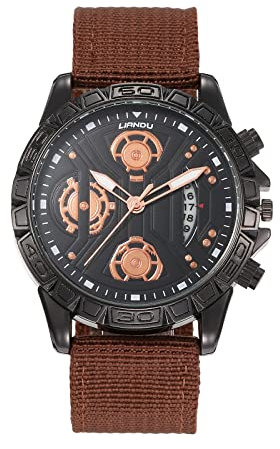 Avaner Herren Uhr Armbadnuhr mit Leuchtzeiger Kalender Funktion 3 Separate Kleine Zifferblätter Nylon Geflochtene Armband Analog Quarz Herrenuhr für Herren