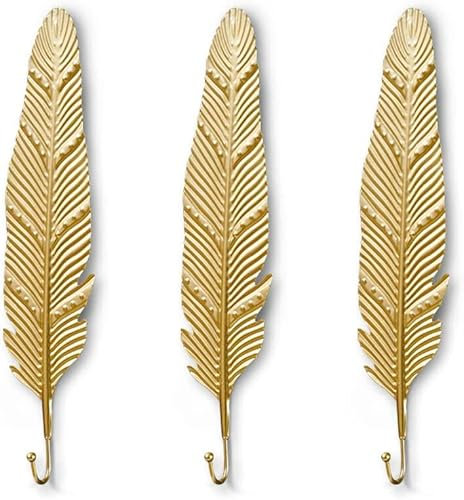 TentHome 3 Stücke Garderobenhaken Wandhaken dekorative Blatt Kleiderhaken Metall Blattform Eisenhaken Wandmontierte einzelne Haken rustikale Aufhänger Gold Blätter C