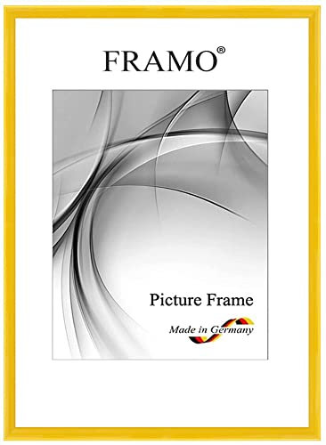 FRAMO Holz Bilderrahmen Schmal 61 x 91 cm aus Massivholz | Gelb Hochglanz | Farbe/Größe wählbar | Rahmen für Poster | Puzzle | Foto collage N°114