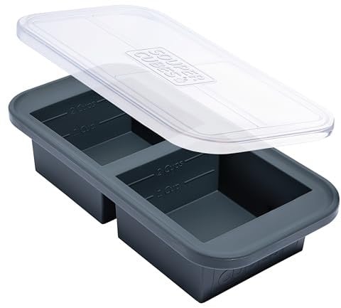 Souper Cubes 2 Cup Silicone Freezer Tray With Lid - Easy Meal Prep Container and Kitchen Storage Solution - Silicone Mold for Soup and Food Storage - Charcoal - 1-Pack