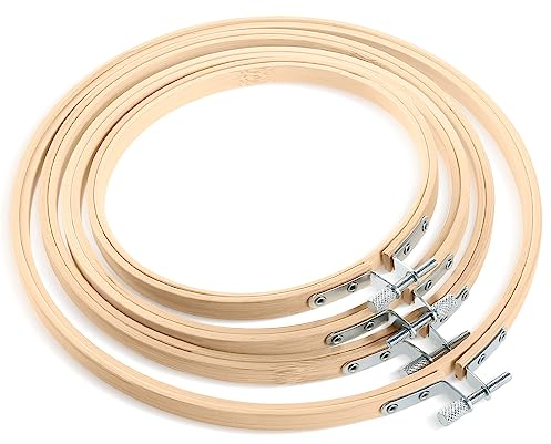 Siumir Bambus Stickrahmen Kreuzstich Rahmen 4 Stück, 13cm, 15cm, 17cm, 20cm Kreis Kreuzstich Hoop Stickerei Ring für DIY, Kunsthandwerk, Stickerei