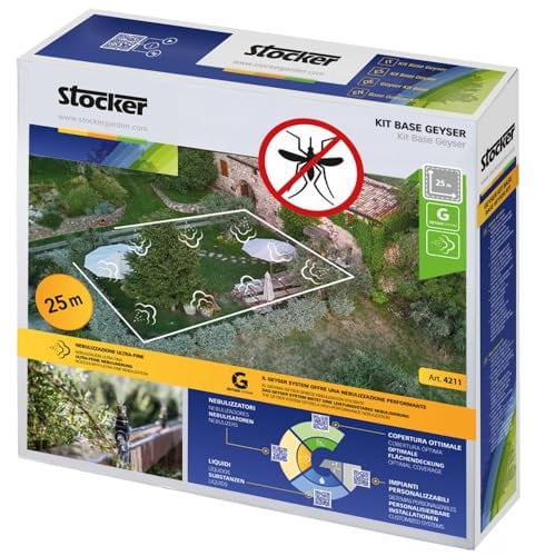 STOCKER - Kit Base Geyser 25 m di tubo, 10 ugelli, 10 raccordi a T, 3 tappi di chiusura
