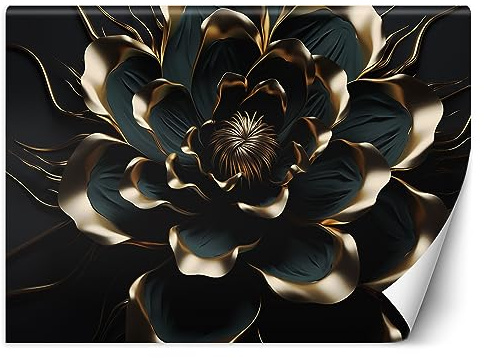 Feeby Fototapete Blumenmotiv Blumen 3D 400x280 cm Gold XXL Vlies Wandtapete Tapeten Wohnzimmer Schlafzimmer Jugendzimmer Moderne Design Wandbild Wand Dekoration Pflanzen Natur Botanik