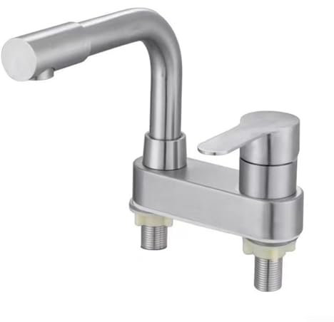 Basin Mixer Faucet, 304 Stainless Steel Basin Faucet 2 Holes Sink Faucet Tap Cold and Hot Mixer Tap for Kitchen, Washroom