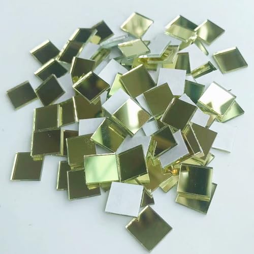 SSyang Quadratische Mosaik Spiegel, 200 Stück Spiegel Fliesen Quadratisch, 10 * 10mm, für DIY Projekte, Wand, Basteln & Dekoration Mosaik Spiegel Deko, Wohnzimmer & Badezimmer (Gold) LO00179