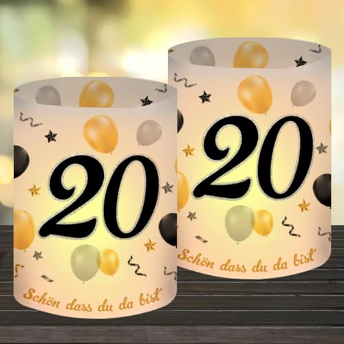 12 Windlicht Tischdeko 20. Geburtstag, Deko für Frau Mann, Happy Birthday Tischdeko, Geeignet für Teelichter oder Kerzen Mit Schön Dass Du Da Bist