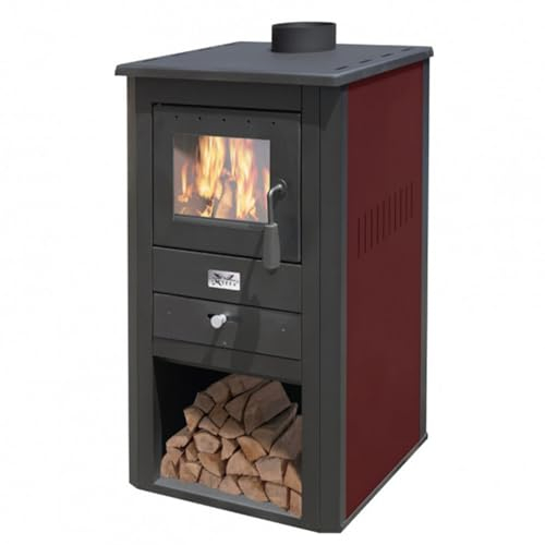 La zappa Holzofen Pallade aus Stahl, 10,7 kW mit Paneelen (rot)