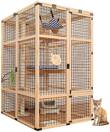 Deluxe-Katzenkäfig aus Holz für den Innenbereich, wasserdichtes Katzenhaus aus Holz für den Außenbereich, große Suite mit freiem Raum/Nicht wasserdicht/120 * 126 * 190 cm