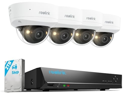 Reolink 5MP PoE Überwachungskamera Aussen Set mit 4 Vandalensicheren Außenkameras, 2,8mm Objektiv, Farb-Nachtsicht, Personen-/Fahrzeug-/Tiererkennung, IP67, 8-Kanal NVR mit 2TB HDD, RLK8-500V4