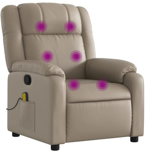 vidaXL Massagesessel, Sessel Verstellbare Rückenlehne Fußteil, Fernsehsessel Relaxsessel mit Liegefunktion, Liegesessel Polstersessel Ruhesessel, Cappuccino-Braun Kunstleder