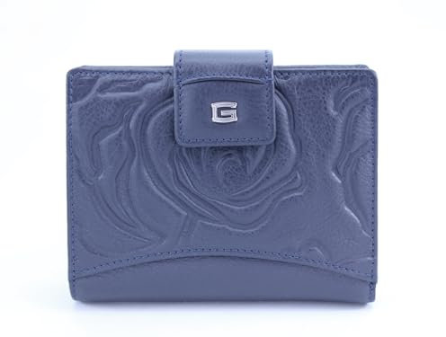 GIUDI Damen Geldbörse, Echtleder, Mittelgroß, Viele Kartenfächer, Mit Ausweisfenster, Dunkelblau