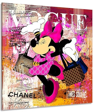 Kunstgestalten24 Minnie Coco Pop Art Comic Leinwand Bild mit Echtholz-Keilrahmen | Moderne Bilder Wohnzimmer | Bild Kunstdruck | Wandbild XXL | 80x80x2cm