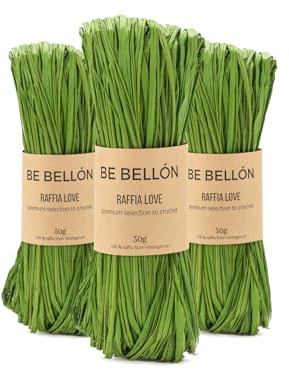 BE BELLÓN Ovillo de Rafia Natural para Tejer Crochet - Especial Ganchillo - Manualidades y Relleno - Bolsos y Sombreros - Madejas de Colores, 3x50g Mist