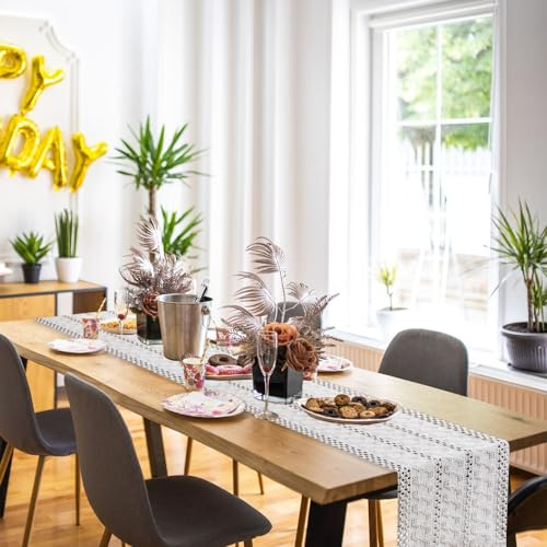 CAREDGO Tischläufer Boho Beige Tischläufer Vintage Makramee Läufer Tisch 30*180cm Boho Tischdecke Läufer mit Quasten Tischtuch Läufer Baumwolle Tischband für Hochzeit Bauernhaus Tabletop Dekor