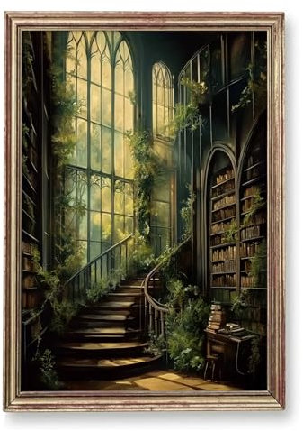Dark Academia Paintings Gothic Leinwand Wandkunst Vintage viktorianische Kunstdrucke Mittelalterliche Burg Wandkunst Vintage Bibliothek Poster Bibliothek Bilder Vintage Gothic Kunstdrucke Dunkle