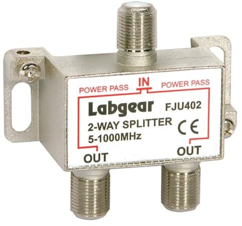 TV Aerial Splitter Labgear UHF 2-way Signal Splitter with 4 dB Loss, F-Type DC Pass All Ports Operating Frequency of 5-1000MHZ