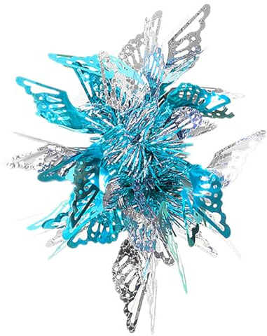 Tuelaly Wrist Flower Adornment Floral Arm Band Kids Dance Butterflies Decor Bright Colors Elastic Rubber Wristband Children Performance Party Wear Silver & Blue