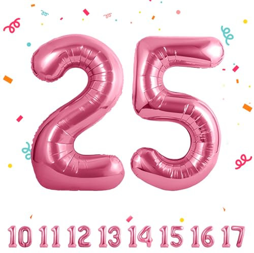 Zahlen luftballon 25 jahre | Rosa Folienballon-4025 Geburtstagsdeko -25 Ballon Zahl Deko zum Geburtstag fliegt mit Helium 25.Geburtstag für Männer Frauen 25.Geburtstagsparty Jubiläum