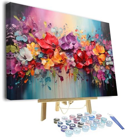 TISHIRON Blumen Malen nach Zahlen Erwachsene Blühende Blumen DIY Öl Malen nach Zahlen Kits auf Leinwand Blüte Erwachsene Malen nach Zahlen mit Pinseln Kunsthandwerk 40 x 50 cm(Rahmen)