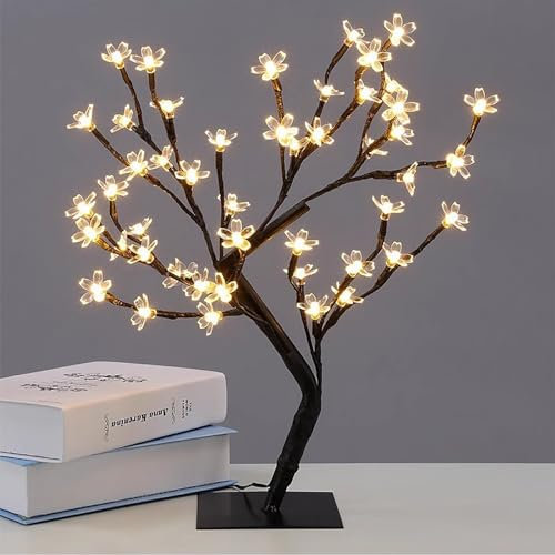 Pianta Artificiale da Interno Albero Artificiale di Fiori di Ciliegio da 18 Pollici con Luci, Albero Finto Fiore di Ciliegio USB con Lampada a Led, Luci dei Fiori di Ciliegio Della Camera da Letto(M)
