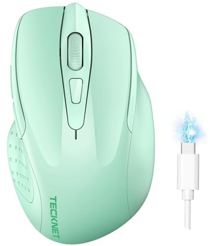 TECKNET Bluetooth Maus, Wiederaufladbare Kabellose Bluetooth Maus (DREI Modi: BT 5.0/3.0 + 2,4 G), 4800 DPI, Ergonomische leise kabellose Maus für Laptops, Mac OS, Android, Windows, Grün