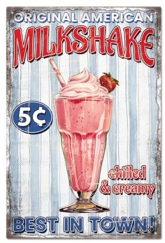 GLOBLELAND Vintage Milchshake Metall Blechschild 8×12 Zoll Retro Diner Blechschild Türschild Blechgemälde Kunsttafel Poster Wanddekoration Für Zuhause Küche Lebensmittelgeschäft Dekoration