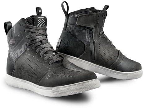 SHIMA REBEL 2.0 Motorrad Schuhe Herren Leder Belüftet Motorradstiefel Protektoren Sneaker Rutschfeste Sohle Knöchelstütze Seitlicher Reißverschluss Bikerboots (Männer, Belüftet Grau, 48)