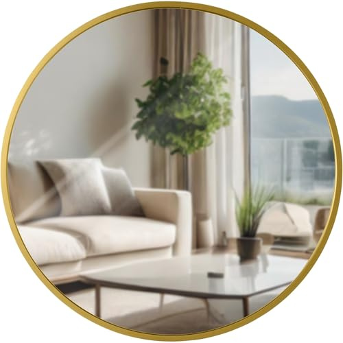 CLP Wandspiegel Elsie I Runder Spiegel in unterschiedlichen Größen I Rahmentiefe 3 cm, ideal für Wohnzimmer, Schlafzimmer oder Bad, Größe: M, Farbe: Gold Glanz