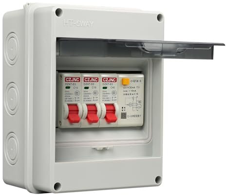 MaxAwe Verbraucher-Sicherungskasteneinheit 2 Wege, IP65 40A RCD 2MCB 10A+16A Wasserdicht Kunststoff Leckage Leitungsschutzschalter, Leitungsschutzschalter Panel Garage Verbrauchereinheit,