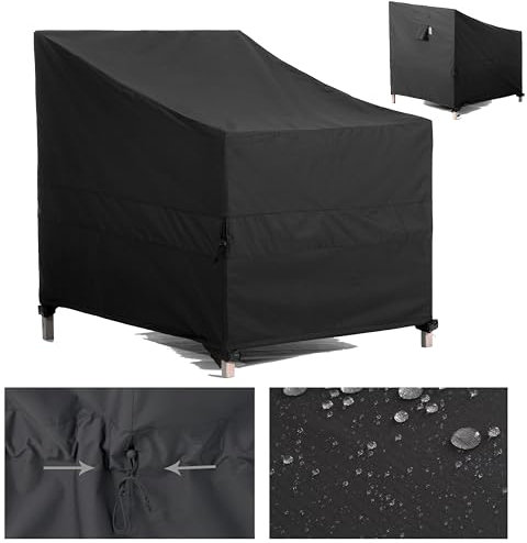 F&J Outdoors Garten Stuhlabdeckungen Lounge Stuhl Schaukelstuhl Adirondack Stuhlabdeckung wasserdichte Taille Kordelzug Enge Outdoor Möbel Bezüge Rattan Sofa Stuhlabdeckungen, schwarz, 71x76x66/91cm