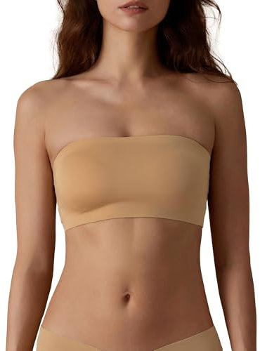 SHARICCA Trägerloser BH Damen Ungepolstert Rutschfestes Silikon Bandeau BH Bequem Nahtlose Tube Top BH Ohne Träger Seamless Bra (Fleischfarben-1P01, M-New)