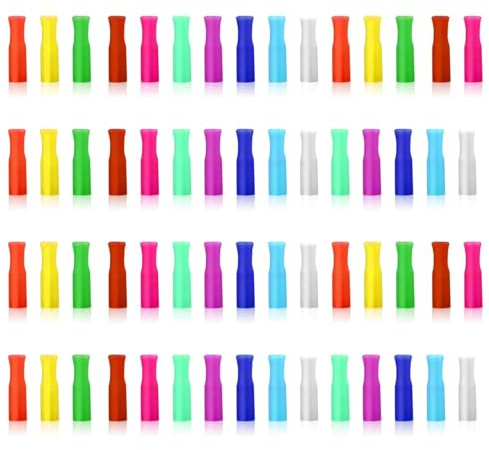 60 Pcs Reusable Silicone Straw Tips,Multi-Color Straw Protectors,Comfortable Lip Protection, Multicoloured Food Grade Straws Tips Covers, Reusable Metal Straws Covers 1/4 Inch Wide(Multicolor)
