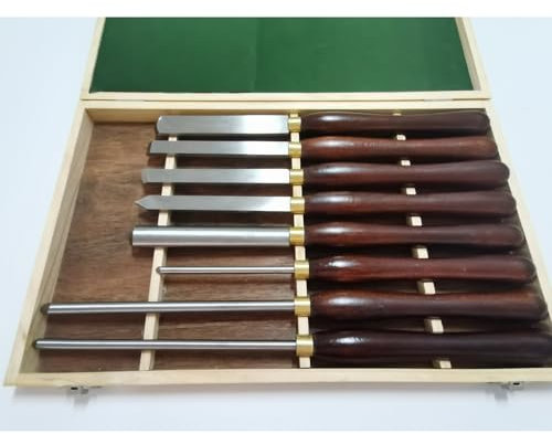 Yiustldd 8-Teiliges HSS-Drechselwerkzeugset, Drehmeißelset Aus Schnellarbeitsstahl Mit Griff Und Messinghülsen, Aufbewahrungskoffer Für Bastler Und Profis