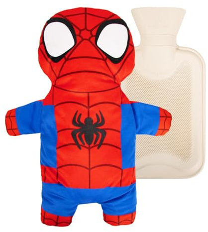 Disney 3D Novelty Hot Water Bottle with Removable Cover - Spiderman Peter Parker Design - Soft Plush Cover - Premium Natural Rubber - 750 ML