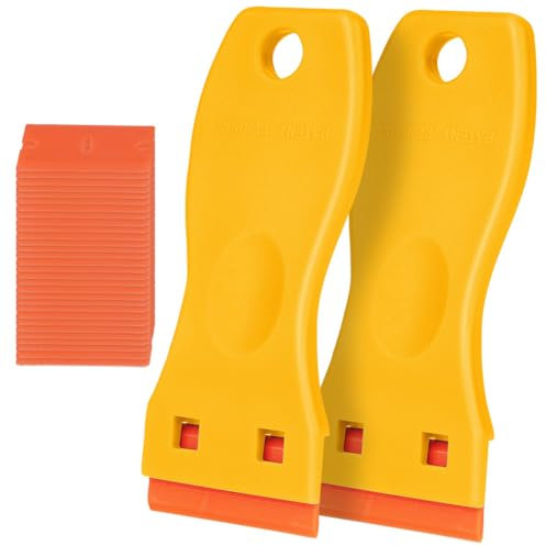 Flintronic Raspador Vitroceramica, 2 Rasqueta Multiusos Profesional con 30 Cuchillas para Ventanas, Espejos, Azulejos Limpieza (Amarillo)