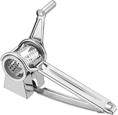 OKUMEYR Handkurbel Edelstahl Käsereibe Mit Robustem Rostfreiem Stahl Langlebige Drehreibe Für Käse Und Knoblauch Silberfarbene Küchenreibe Für Einfache Verwendung Und Sichere Zubereitung