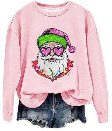 Damen-Pullover, modisch, bequem, Rundhalsausschnitt, modisch, lässig, bedruckt, langärmelig, Rundhalsausschnitt, Kapuzen-Sweatshirt, Weihnachtsoberteil für Damen, rose, M