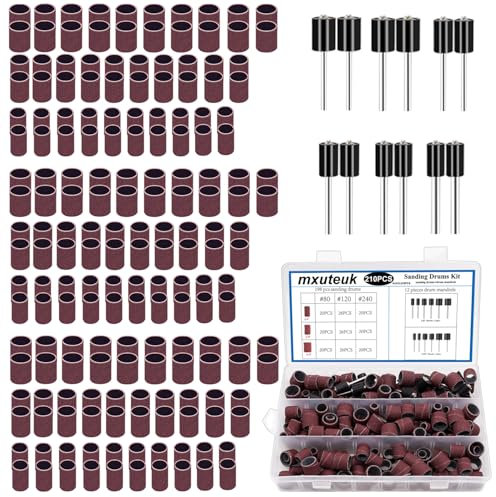 mxuteuk Schleiftrommel-Set, einschließlich 198 Stück Aluminiumoxid 80 120 240Grit Trommelschleifhülsen und 12 Stück Trommeldorne Schleiftrommeln mit Box
