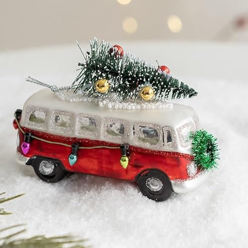 Fassory Festive Camper Van Glas Weihnachtskugel Handgemachte Geblasene Glas Weihnachten Ornament Dekorationen Weihnachtsbaum Dekorationen (Festlicher Camper Van)