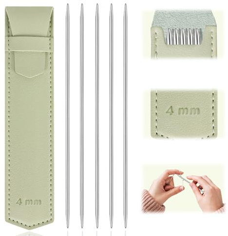 5 Stück Edelstahl Sockennadeln Set Nadelspiel 4mm 15cm Länge mit Grün Aufbewahrungstasche Klein PVC Leder Doppelspitz Stricknadeln Stricknadeln Rundstricknadel 4mm für Socken Schals Handschuhe