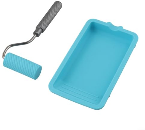 Feeshoppher Professional Paint Roller Set with 9 Inch Roller Frame and Premium Cover Featuring Deep Well Silicone Tray with Reinforced Aluminum Edges for Precise Paint Measurement and Easy Cl