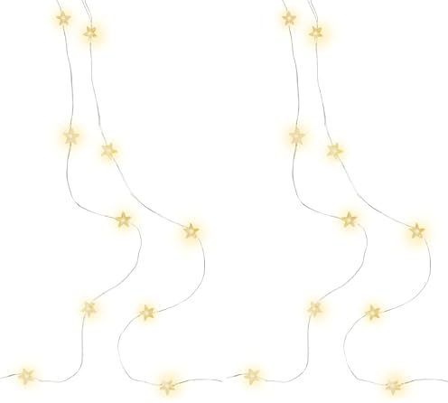 goobay 60332 20er LED-Silberdraht Lichterkette/Sterne/Lichterkette mit Timerfunktion/Warmweiß (3000 K) / Batteriebetrieben, Transparent, Silber (Packung mit 2)