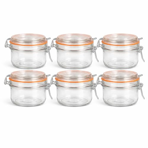 WDMT 6er Set Weckgläser 170 ml mit Bügelverschluss – Einmachgläser aus Glas mit Gummiring, Luftdicht & Wiederverwendbar – Für Marmelade, Gewürze, Desserts, Dips & DIY Geschenke – Transparent