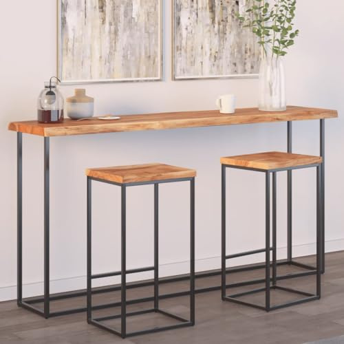 Foknhdi Akazien Holz Tischplatte 180x40x2,5cm Naturkante Massiv Rechteckig Robust & Modern für Küche Bartisch Balkon Wohnzimmer