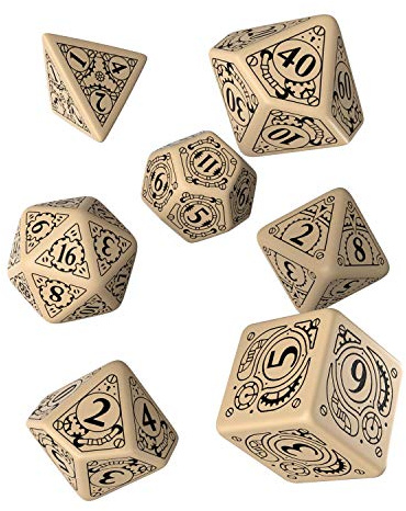 Q-Workshop STE18 - Steampunk Dice Beige/Black (7 Stk.)