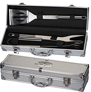 Hochwertiges Edelstahl Grillset/Grillbesteck inkl. Wunschgravur im Alukoffer REFLECTS Tampico Silber graviert