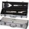 Hochwertiges Edelstahl Grillset/Grillbesteck inkl. Wunschgravur im Alukoffer REFLECTS Tampico Silber graviert