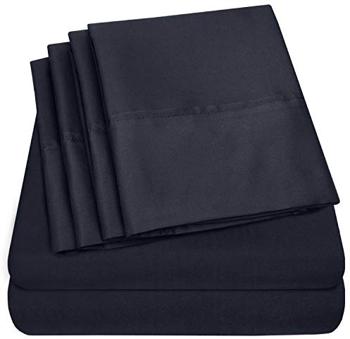 Cal King Size Bed Sheets - 6 Piece 1500 Supreme Collection Fine Brushed Microfiber Deep Pocket California King Sheet Set Bedding - 2 Extra Pillow Cases, Great Value, California King, Navy