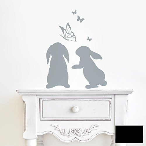 Wandtattoo Hasen Kaninchen mit Schmetterlingen M1861 ausgewählte Farbe: *schwarz* ausgewählte Größe: *M*